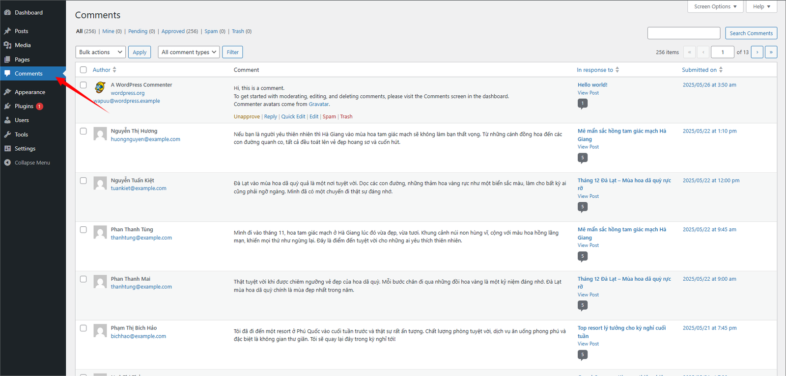 Quản lý bình luận