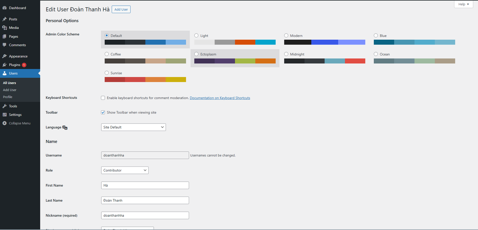 Mẫu chỉnh sửa người dùng