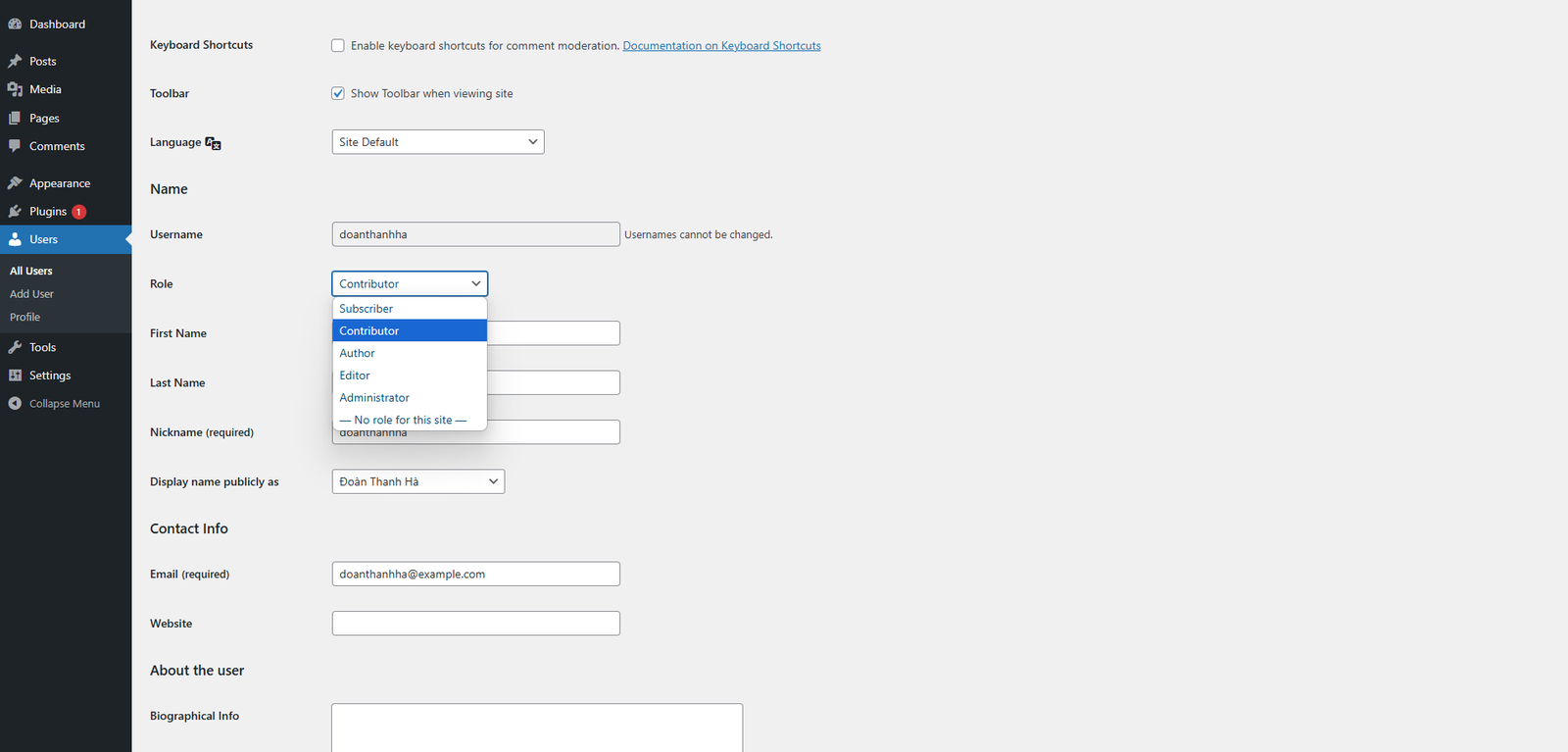 Thay đổi quyền người dùng